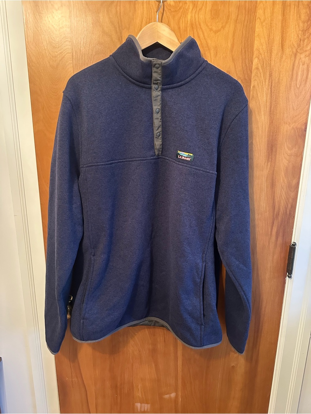 Men’s XL Tall L.L. Bean Navy Snap-Front Sweater Fleece Mockneck Pullover